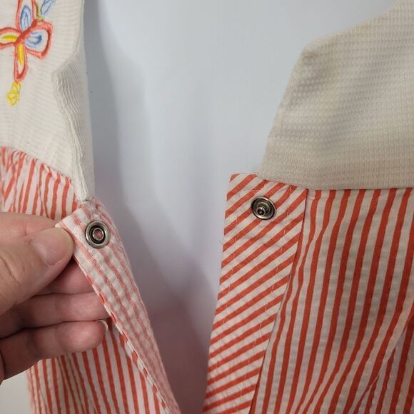 VINTAGE 90s housecoat dress red striped with embroidered butterfly XL - Picture 5 of 8